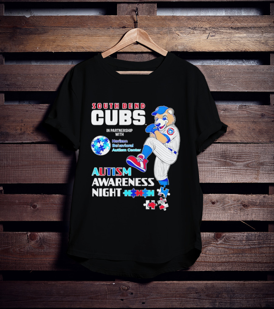 South Bend Cubs Autism Awareness Night Horizon Behavioral Autism Center Partnership T-Shirt