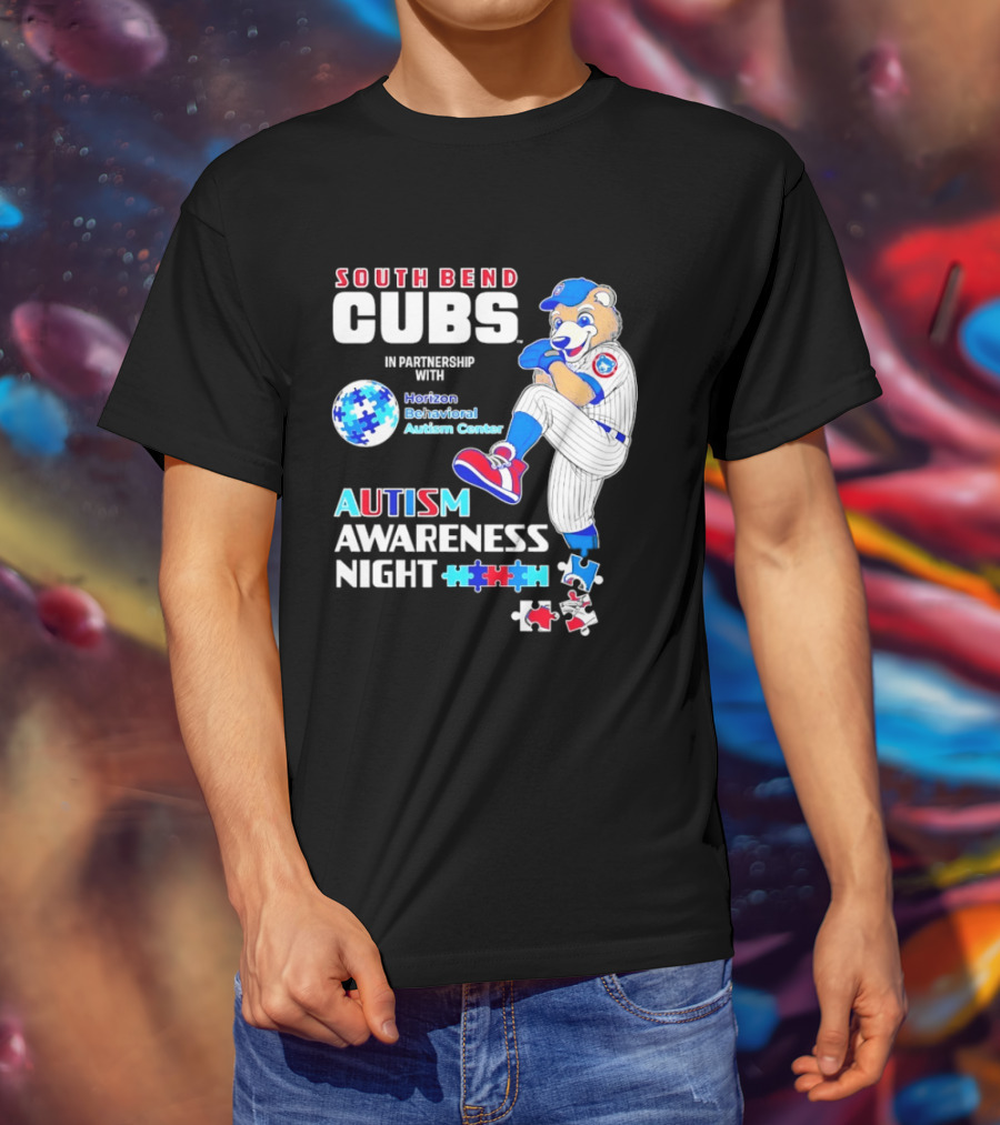 South Bend Cubs Autism Awareness Night Horizon Behavioral Autism Center Partnership T-Shirt