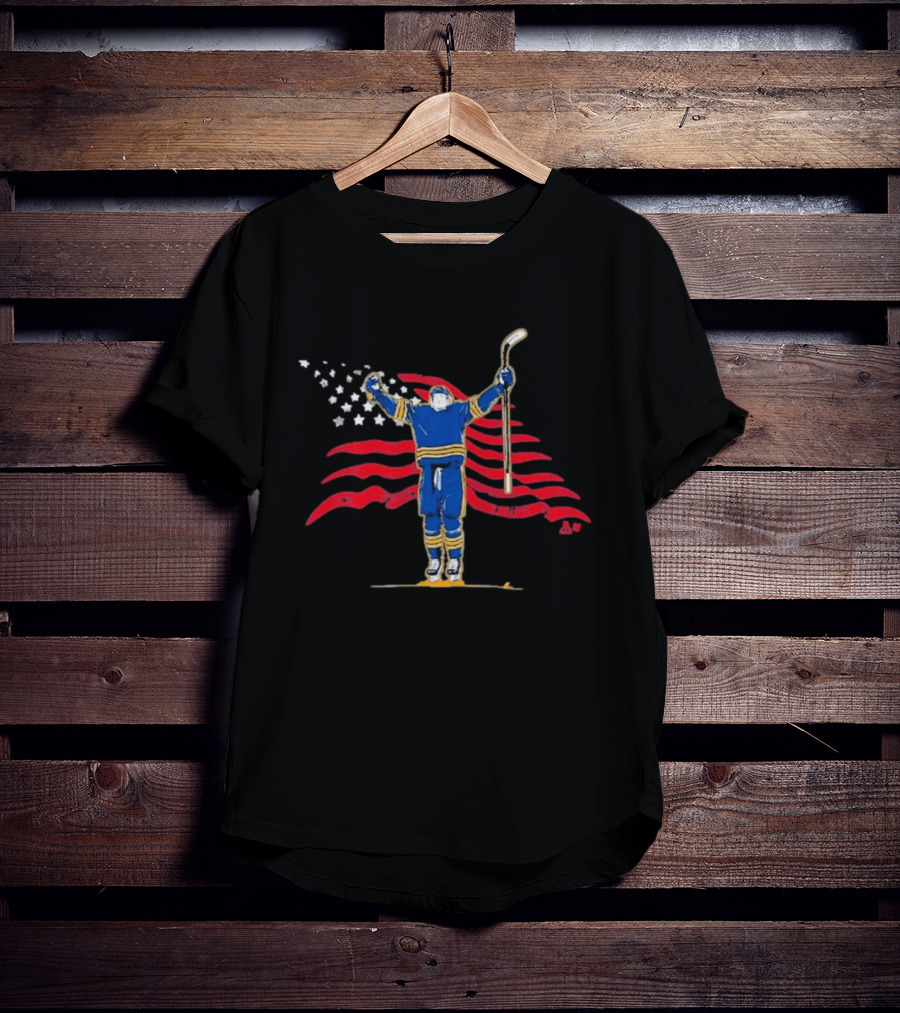 Tage Thompson Stars Stripes Hockey Celebration Pose T-Shirt