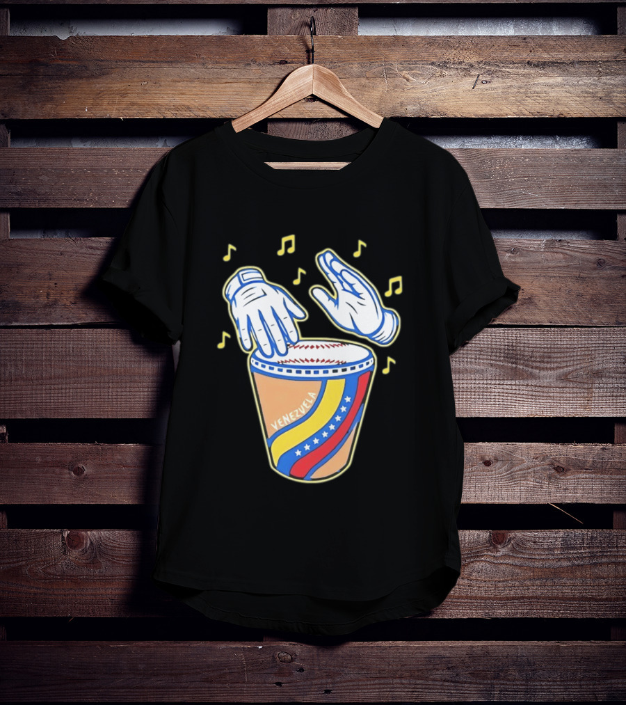 Venezuela Baseball Drum With Music Notes And Gloves T-Shirt