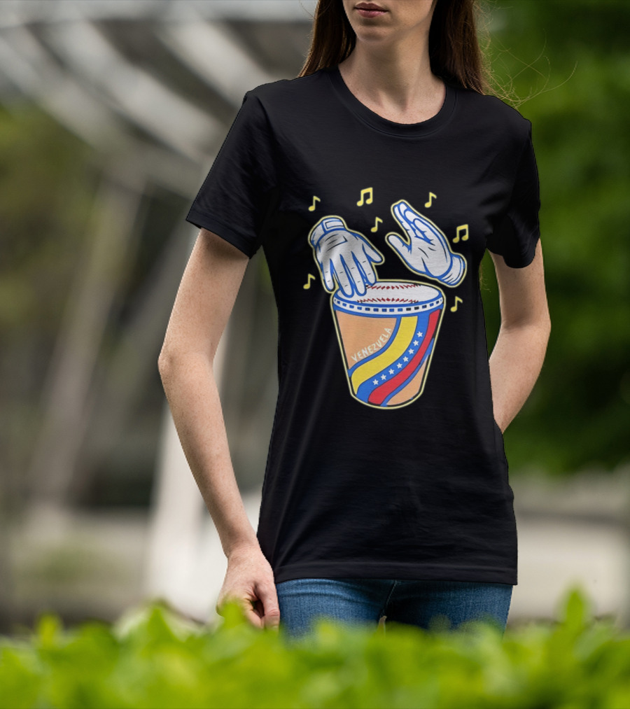 Venezuela Baseball Drum With Music Notes And Gloves T-Shirt