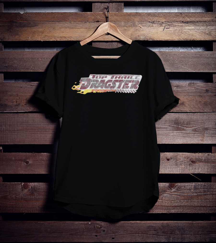 Top Thrill Dragster Flames And Racing Checkered Accents T-Shirt