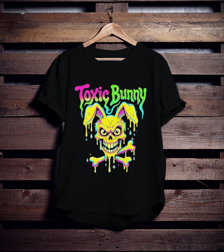 Toxic Bunny Dripping Skull Crossbones Neon T-Shirt