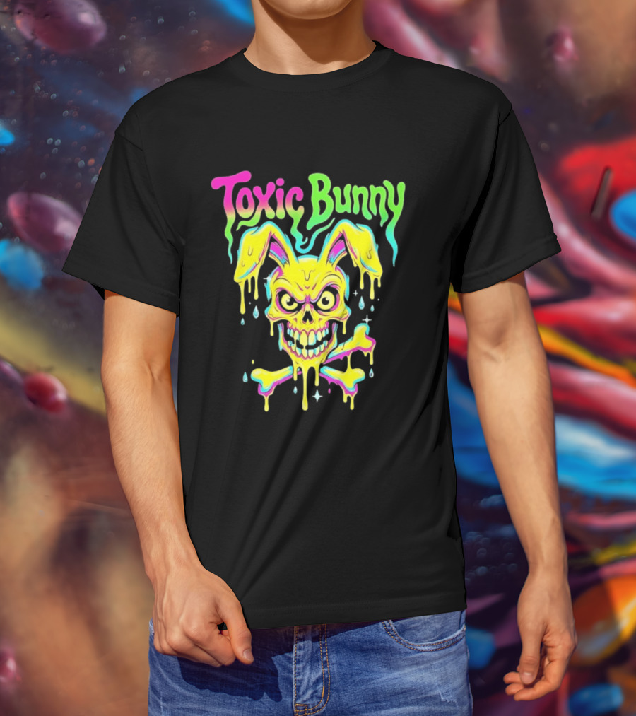 Toxic Bunny Dripping Skull Crossbones Neon T-Shirt