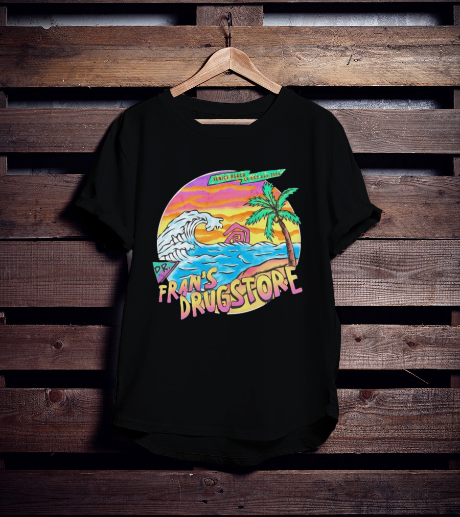 Venice Beach Dr. Fran's Drugstore Surf Wave Tropical Scene T-Shirt