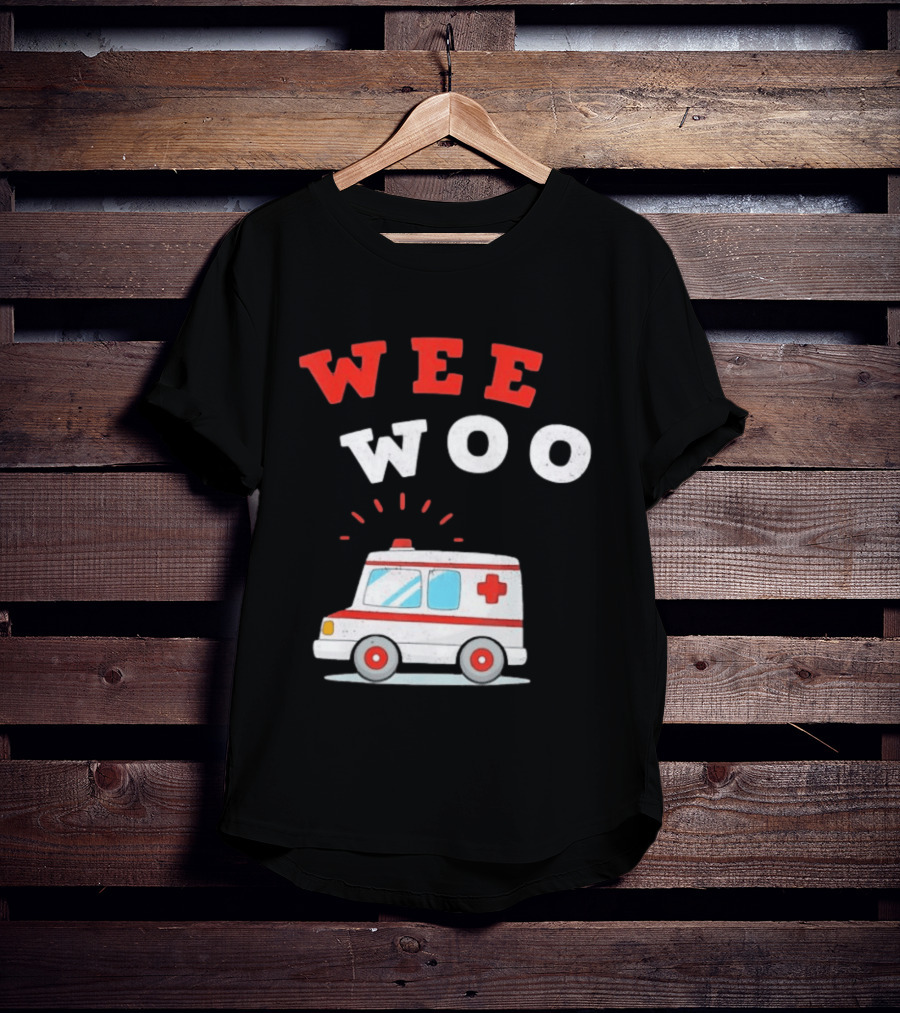 Wee Woo Cartoon Ambulance Emergency Vehicle Rescue Red And White T-Shirt