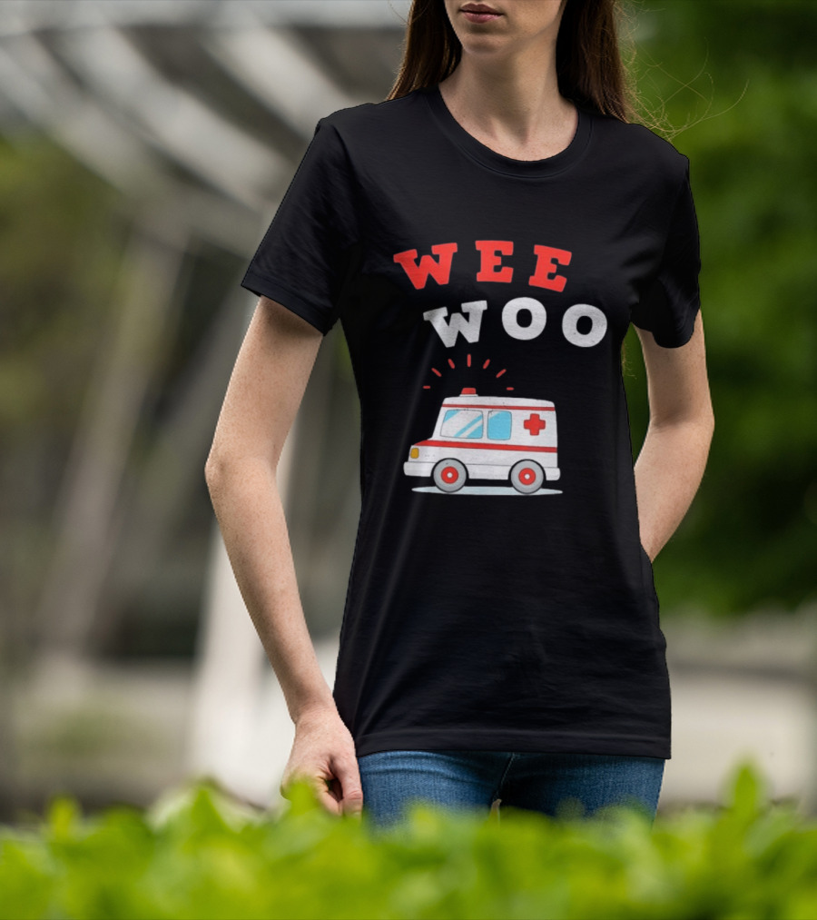 Wee Woo Cartoon Ambulance Emergency Vehicle Rescue Red And White T-Shirt