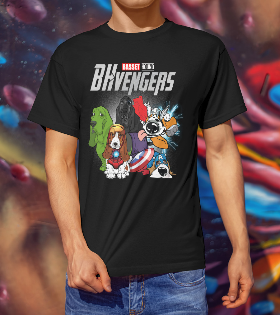 Basset Hound BHvengers Superhero Assembly T-Shirt