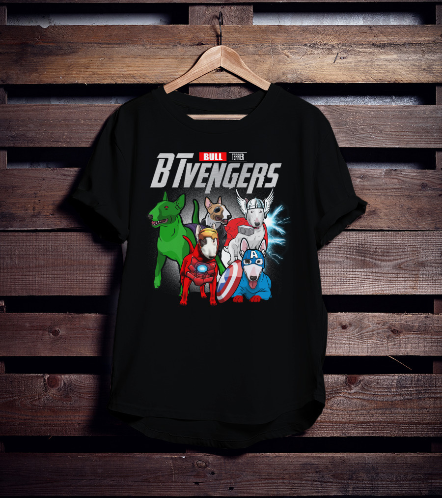 Bull Terrier BTvengers Superhero Dogs Ensemble T-Shirt