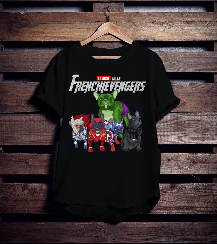 FRENCH Bulldog Frenchievengers Comic Heroes Dogs T-Shirt