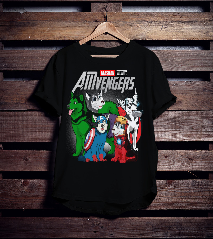 Alaskan Malamute AMvengers Superhero Dogs Assemble T-Shirt