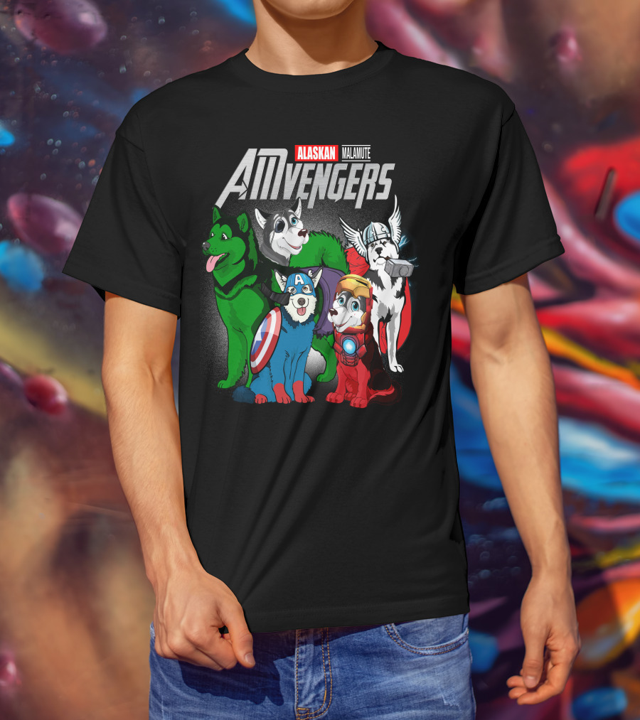 Alaskan Malamute AMvengers Superhero Dogs Assemble T-Shirt