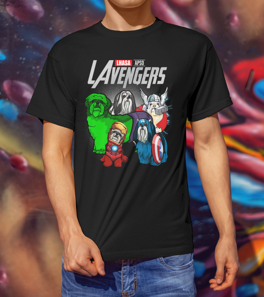 Lhasa Apso LAvengers Comic Superhero Dogs T-Shirt