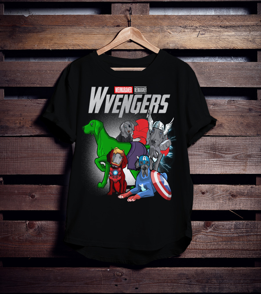 Weimaraner Wvengers Superhero Dog Group With Comic Elements T-Shirt