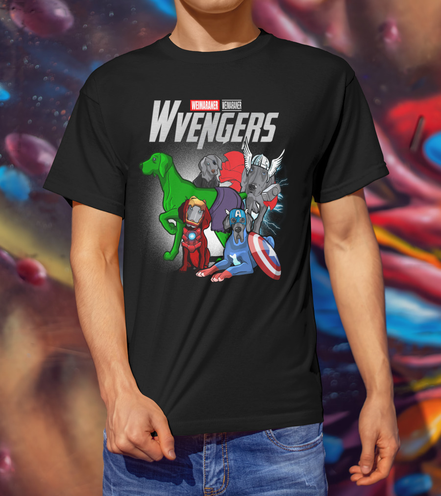 Weimaraner Wvengers Superhero Dog Group With Comic Elements T-Shirt
