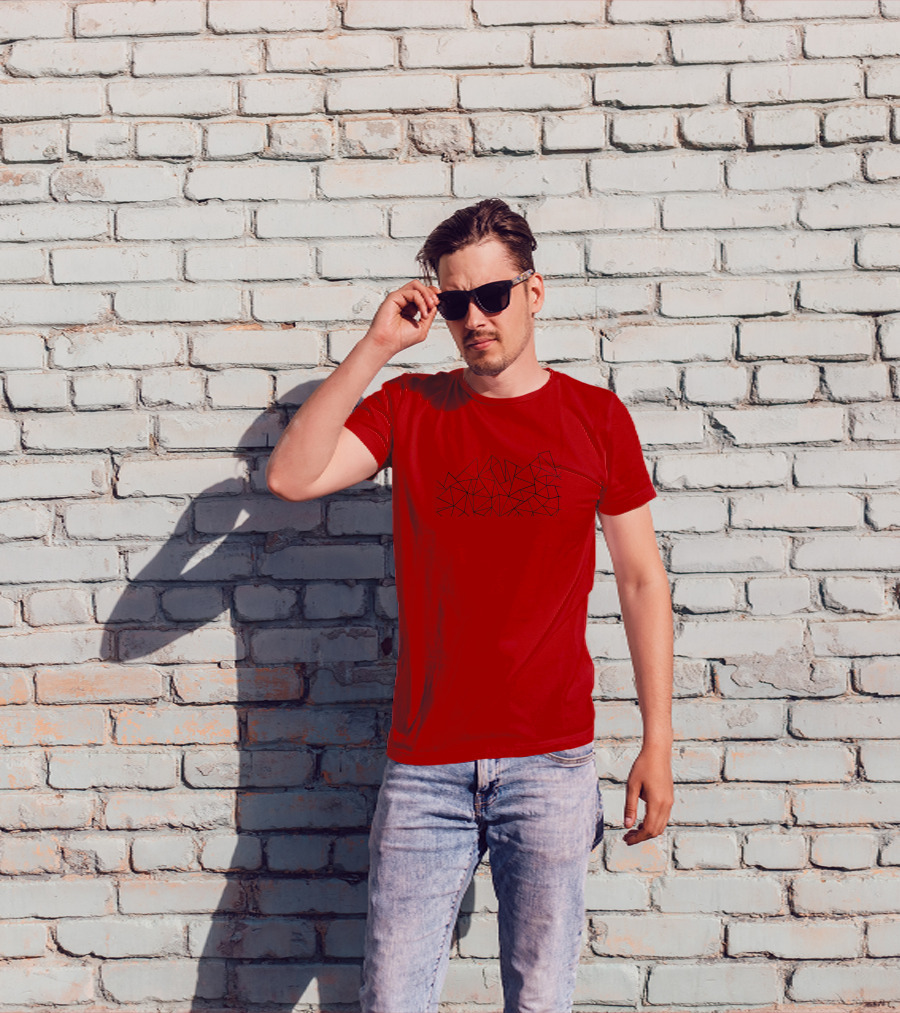 Ab Peaks Geometric Triangles Pattern Minimalist Black T-Shirt