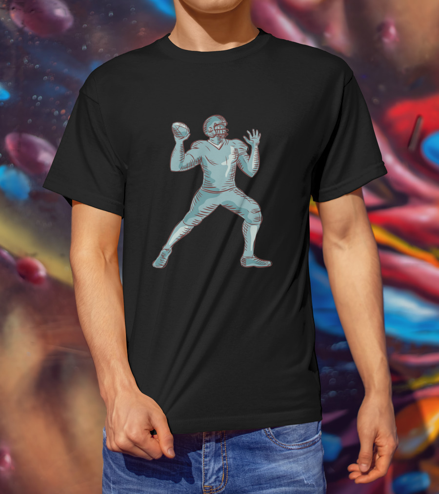 American Football Quarterback Throwing Etching 1074401 T-Shirt