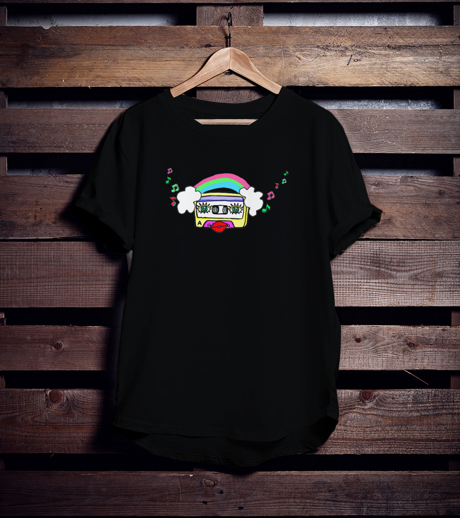 Amo La Musica 186373 Rainbow Cassette Tape With Music Notes And Lips T-Shirt