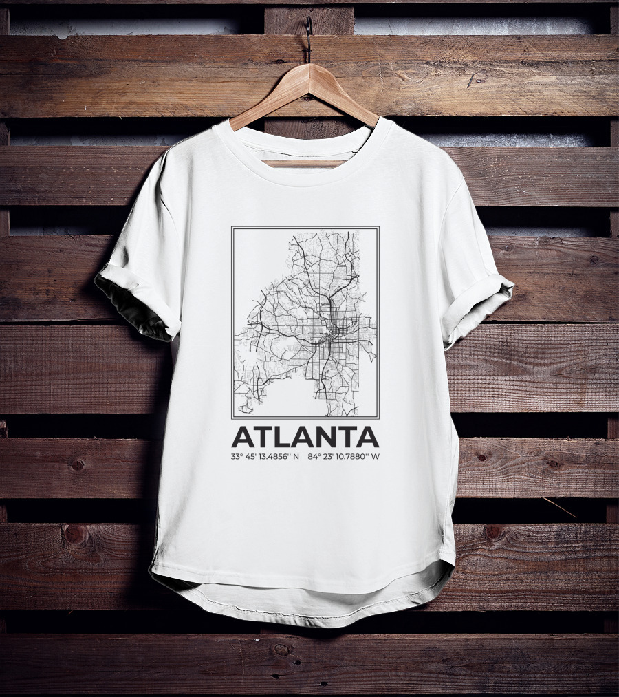 Atlanta Minimalist Map Light Edition Coordinates 33° 45' 18.695 N 84° 23' 13.7808 W T-Shirt