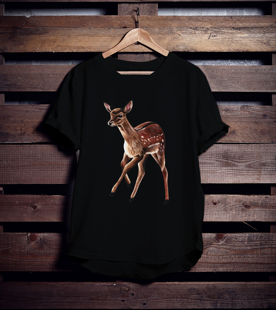Baby Fallow Deer Fawn Ink And Watercolour Wildlife T-Shirt