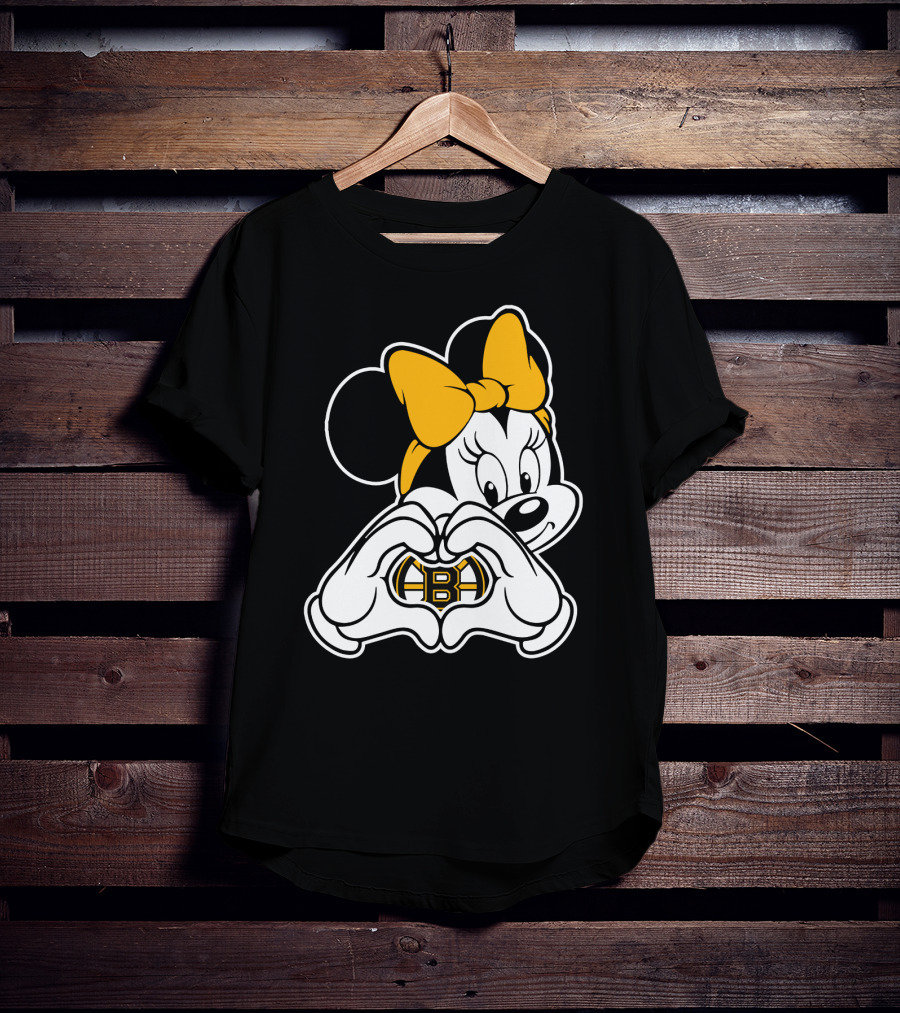 Boston Bruins Minnie Mouse Heart Hands T-Shirt