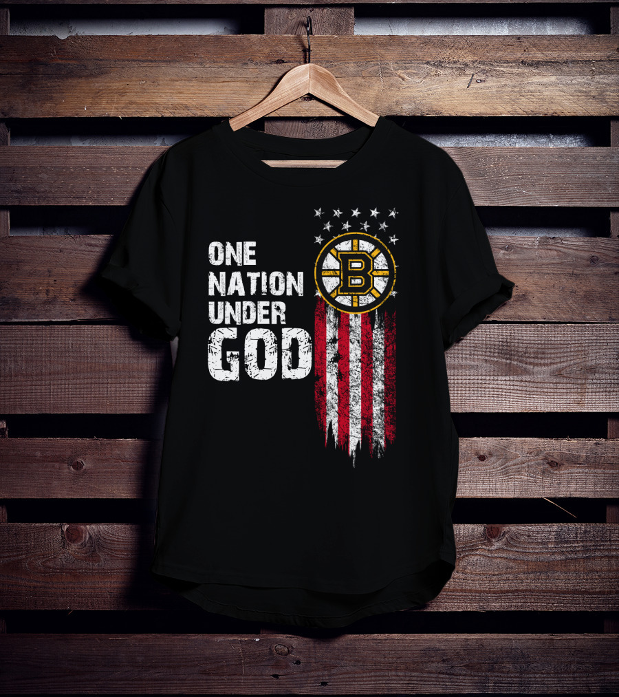 One Nation Under God Boston Bruins American Flag Stars Stripes T-Shirt