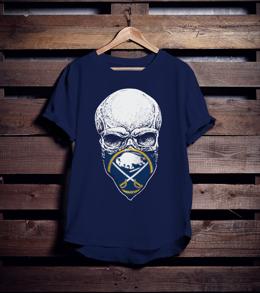 Buffalo Sabres Skull Mask Emblem With Crossed Sabres And Buffalo Silhouette T-Shirt
