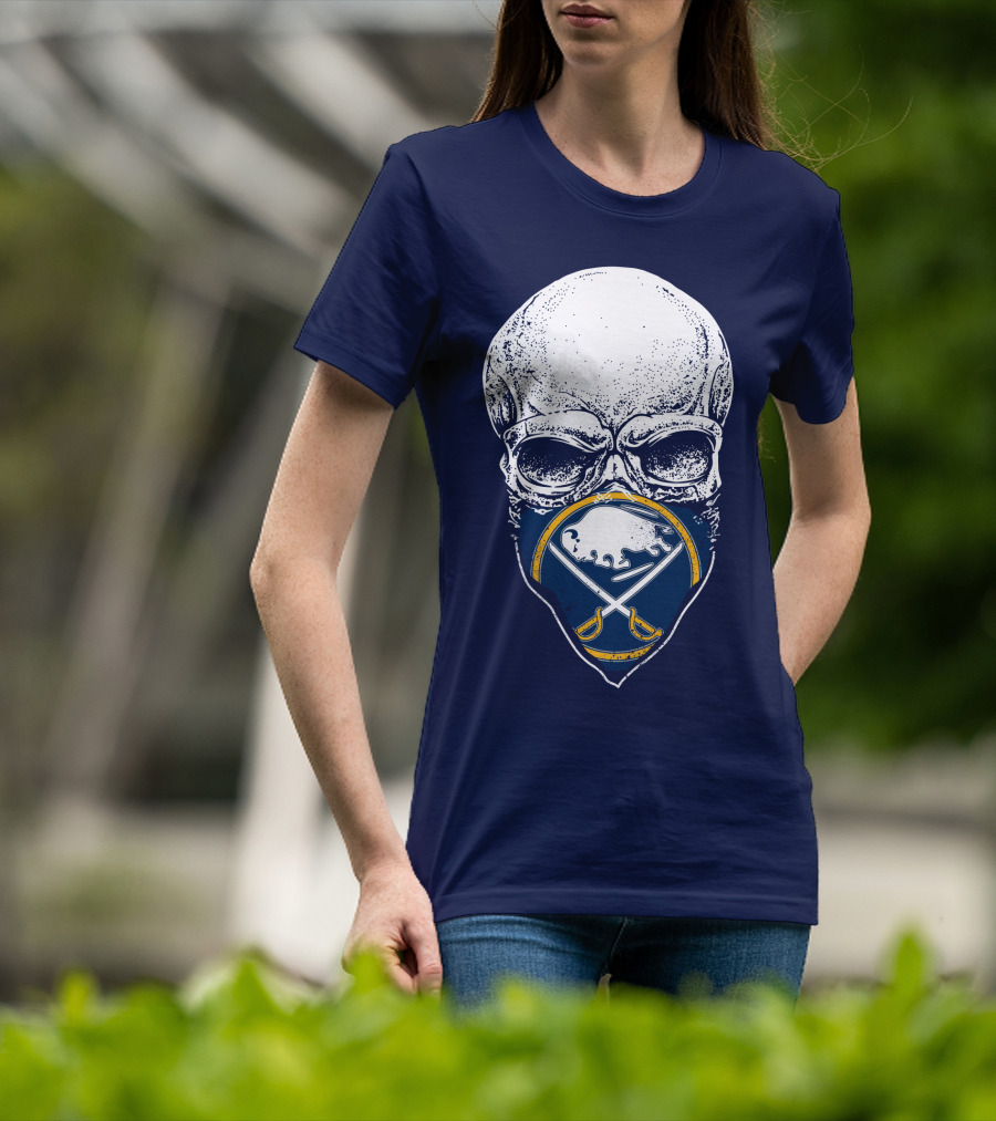 Buffalo Sabres Skull Mask Emblem With Crossed Sabres And Buffalo Silhouette T-Shirt