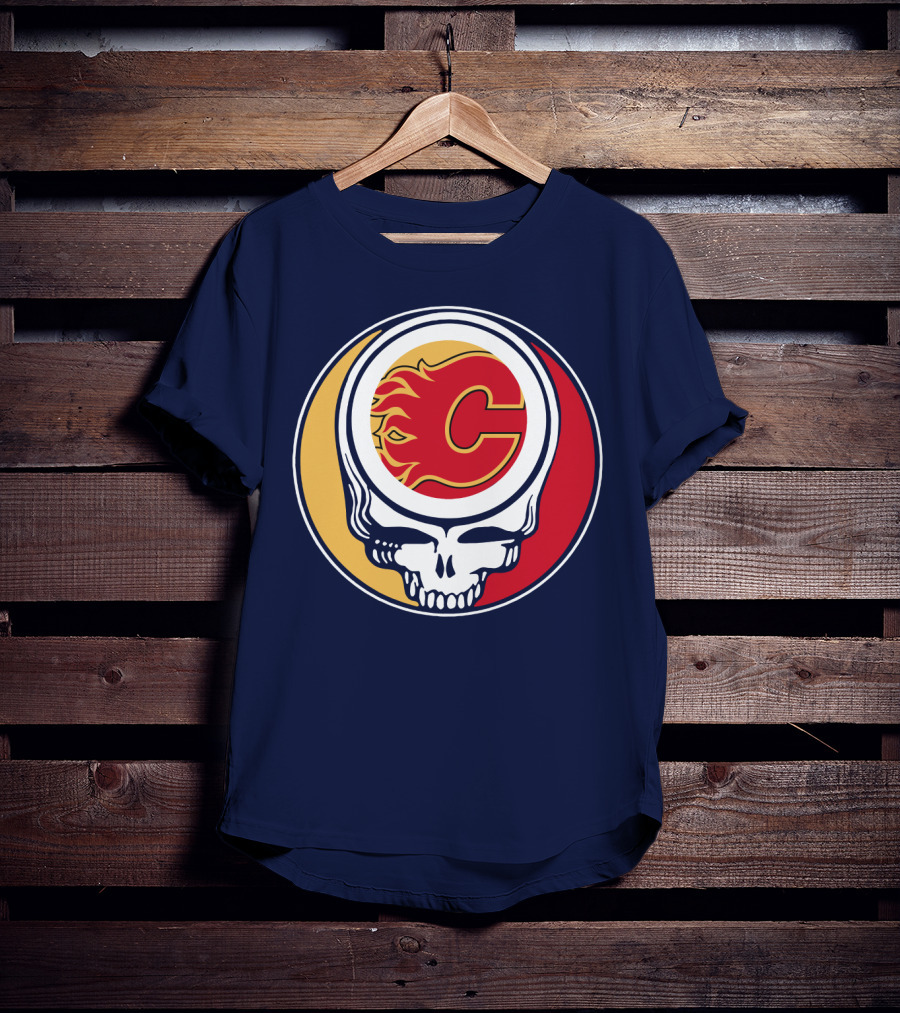 Calgary Flames Grateful Dead Skull Logo Fan Merchandise T-Shirt