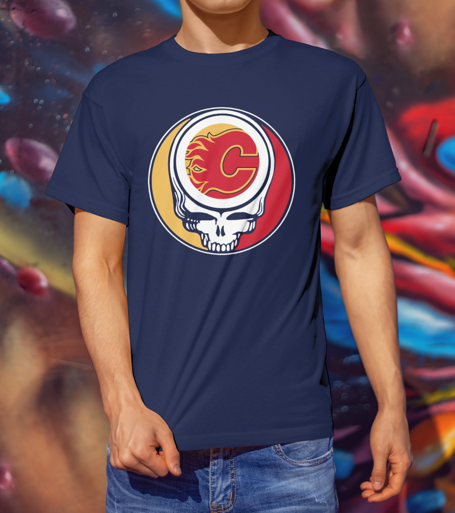 Calgary Flames Grateful Dead Skull Logo Fan Merchandise T-Shirt