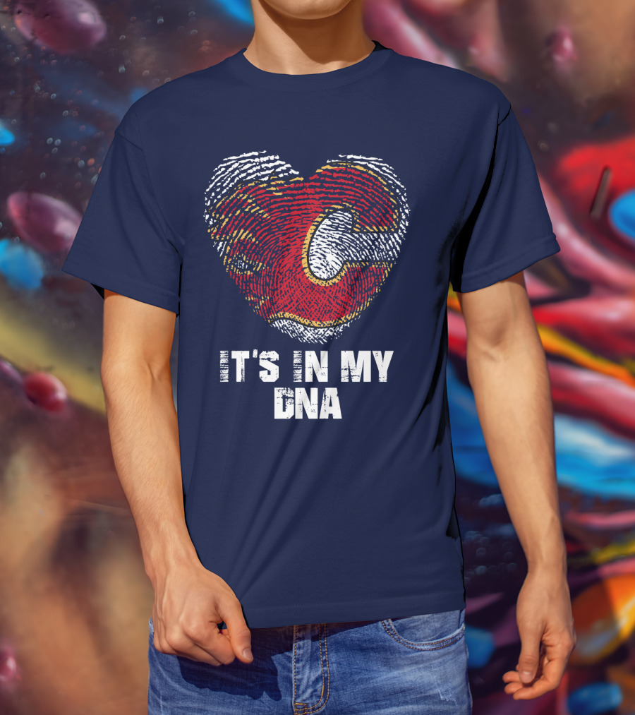 Calgary Flames Heart It's In My Dna Fingerprint T-Shirt
