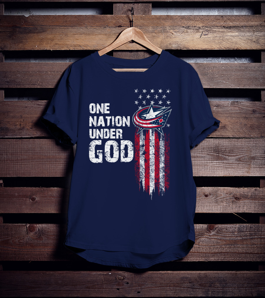 One Nation Under God Columbus Blue Jackets Flag Stars And Stripes T-Shirt