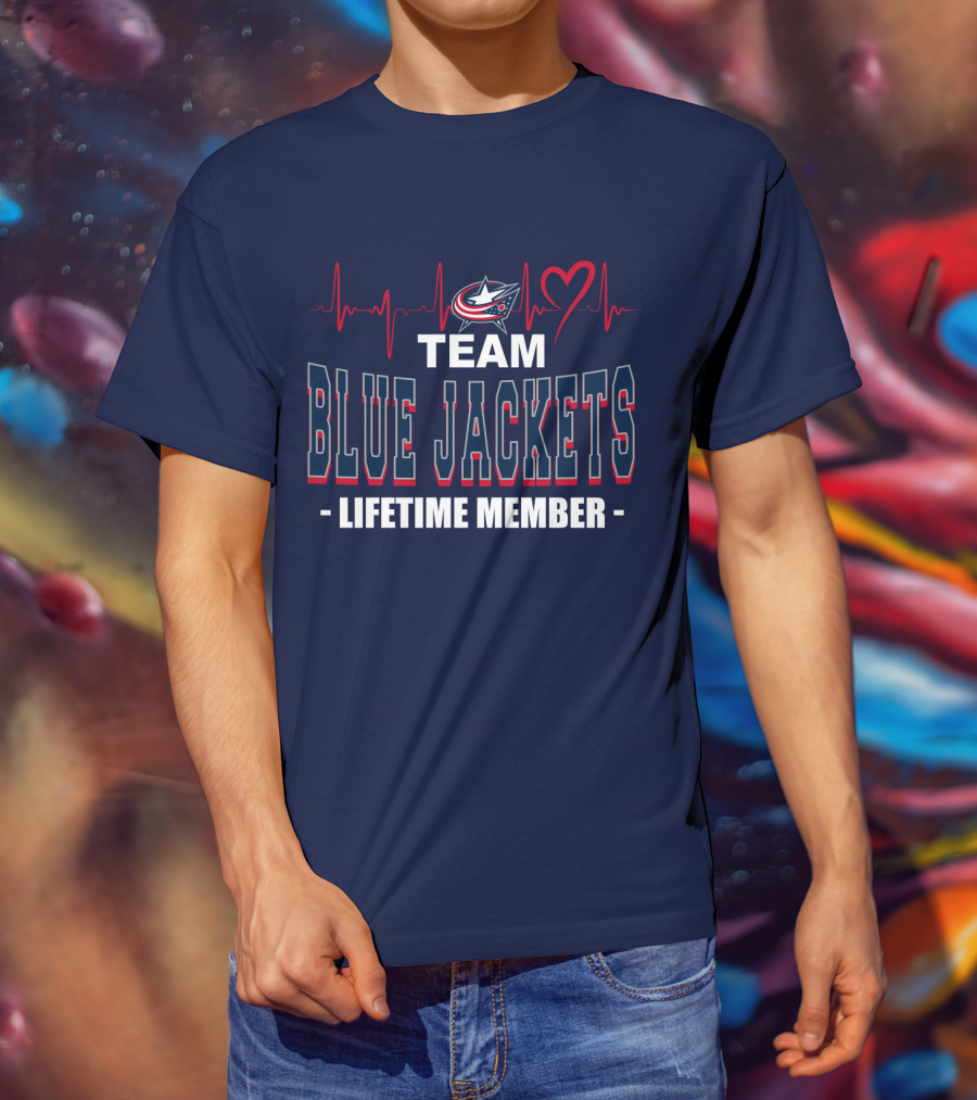 Team Blue Jackets Lifetime Member Heartbeat T-Shirt