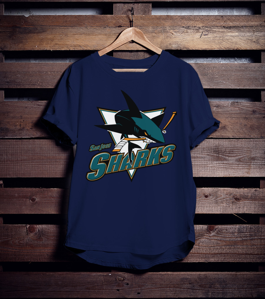 San Jose Sharks Hockey Team Logo With Shark And Hockey Stick T-Shirt