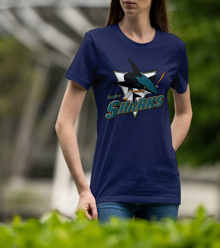 San Jose Sharks Hockey Team Logo With Shark And Hockey Stick T-Shirt