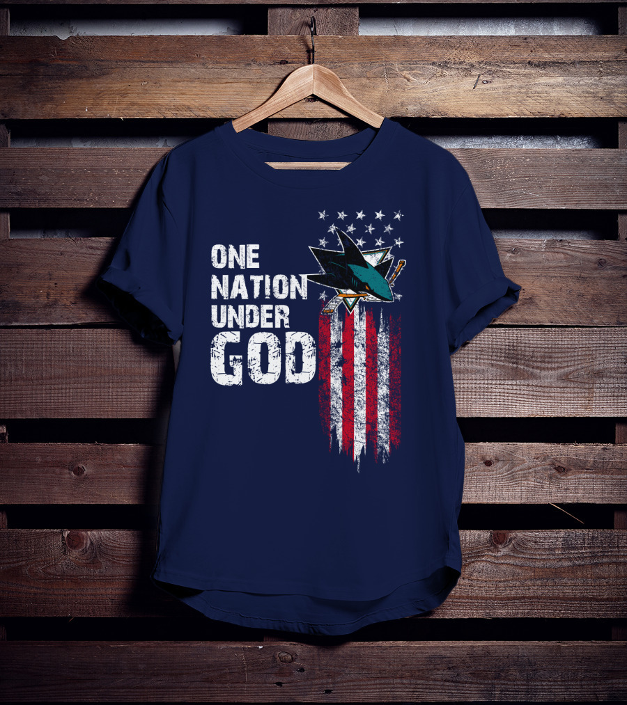 One Nation Under God San Jose Sharks American Flag Stars T-Shirt
