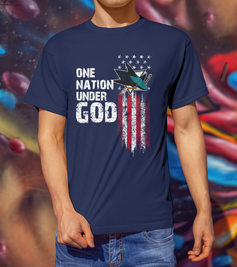 One Nation Under God San Jose Sharks American Flag Stars T-Shirt