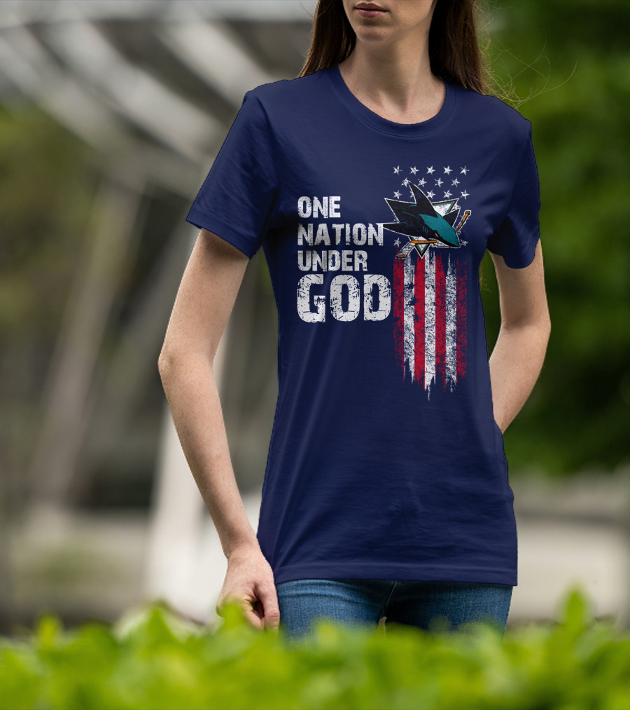 One Nation Under God San Jose Sharks American Flag Stars T-Shirt
