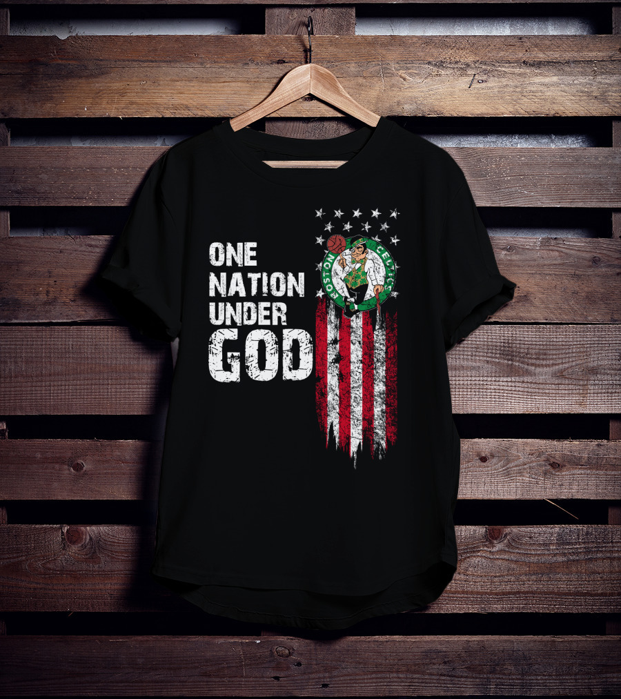 One Nation Under God Boston Celtics Stars Stripes Basketball T-Shirt
