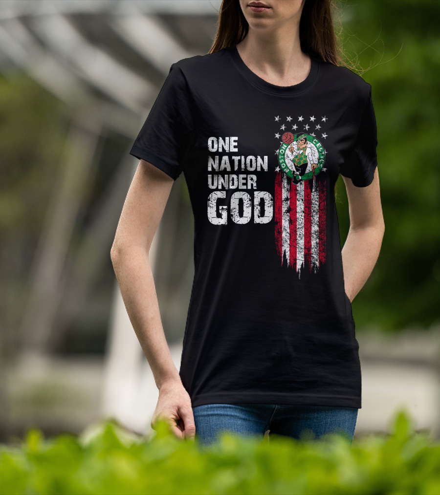 One Nation Under God Boston Celtics Stars Stripes Basketball T-Shirt