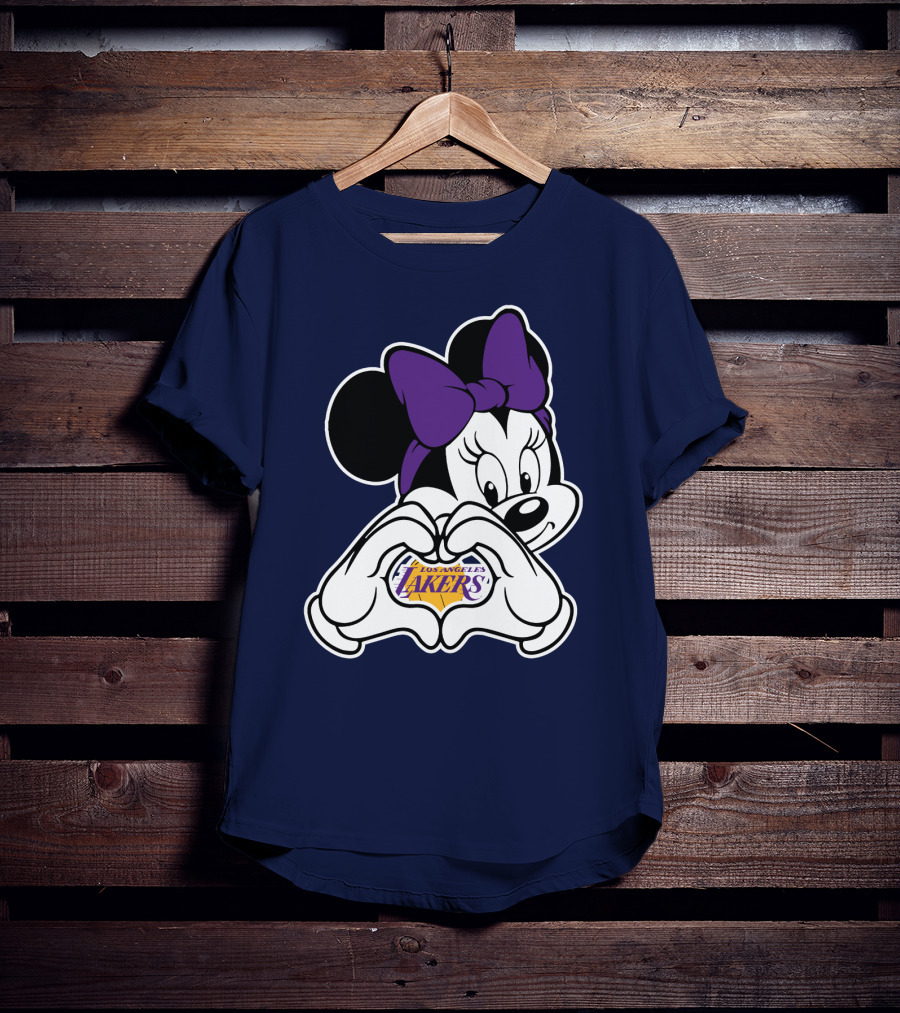 Minnie Mouse Heart Hands Los Angeles Lakers Purple Bow T-Shirt