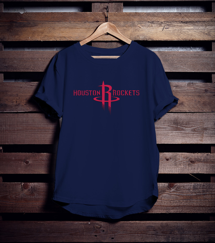 Houston Rockets Nba Red Logo On Dark Blue T-Shirt