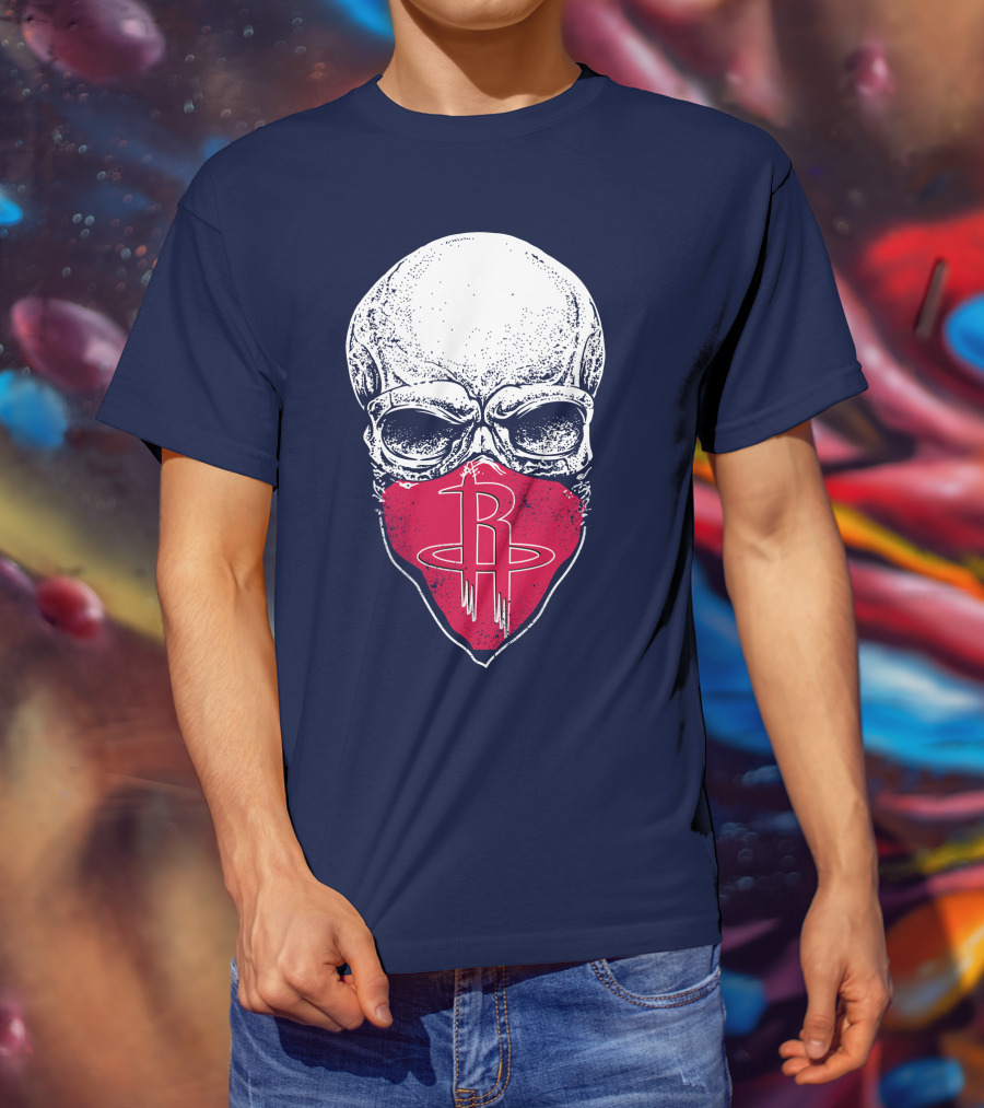 Houston Rockets Skull Logo Face Mask T-Shirt