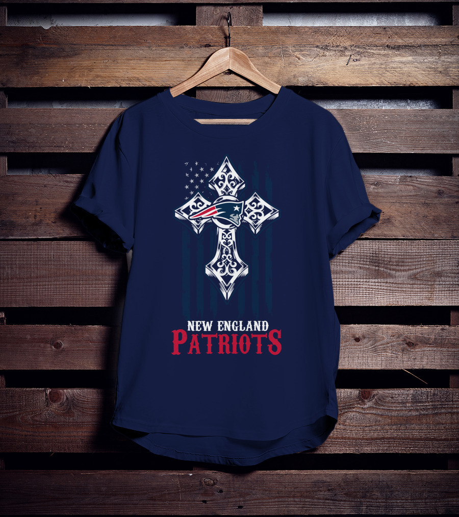 New England Patriots American Flag Cross T-Shirt