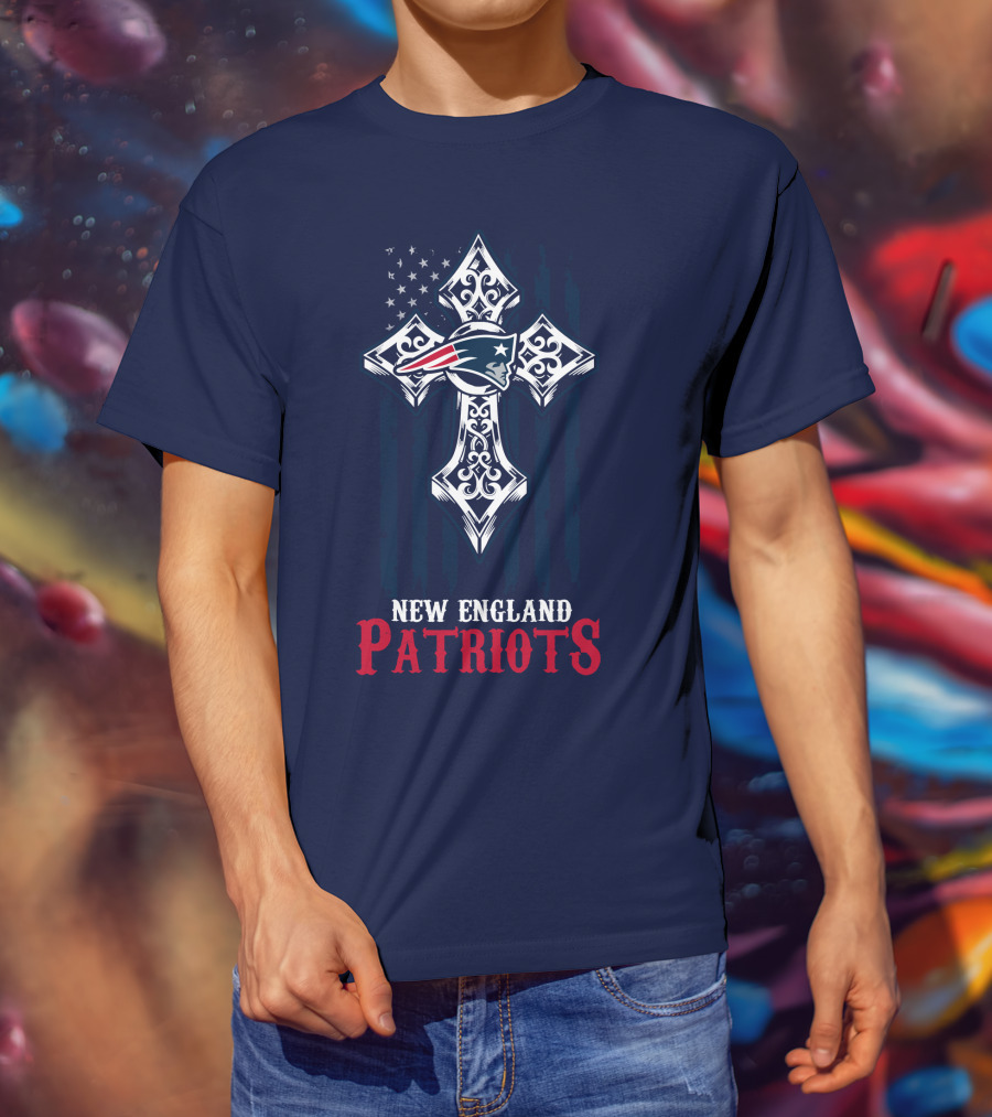 New England Patriots American Flag Cross T-Shirt