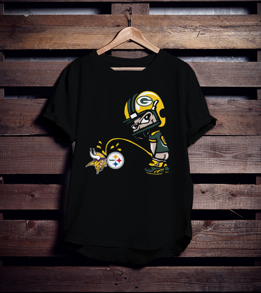 Green Bay Packers Rivalry Humor With Vikings And Steelers Logos T-Shirt