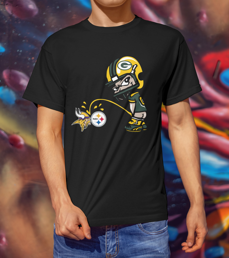 Green Bay Packers Rivalry Humor With Vikings And Steelers Logos T-Shirt