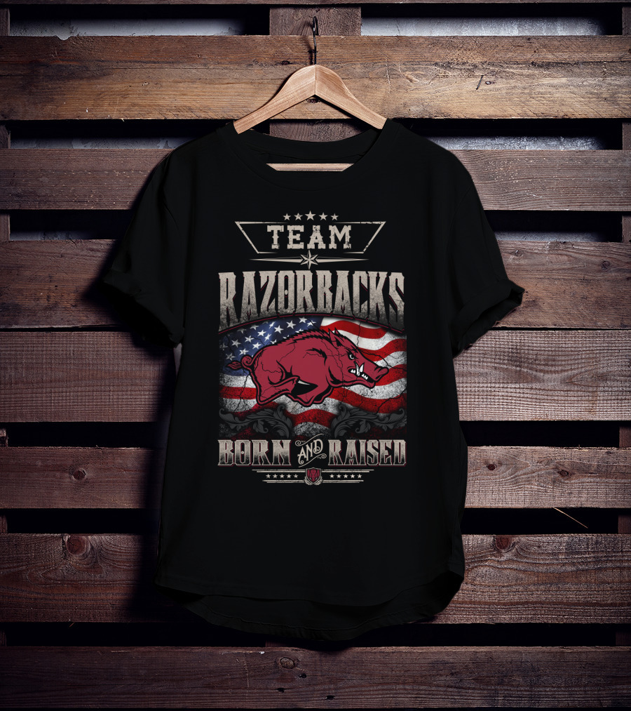 Team Razorbacks Born And Raised American Flag T-Shirt