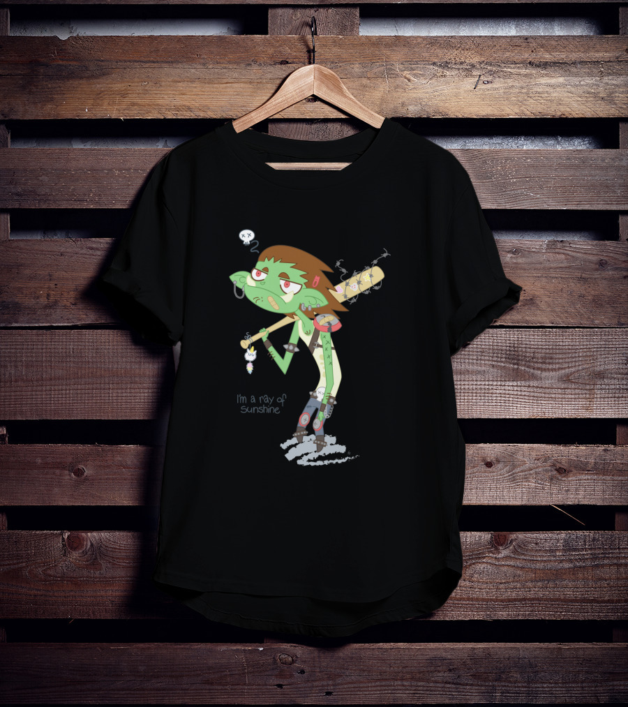 I'm A Ray Of Sunshine Happy Green Fellow Baseball Bat Cartoon Character T-Shirt