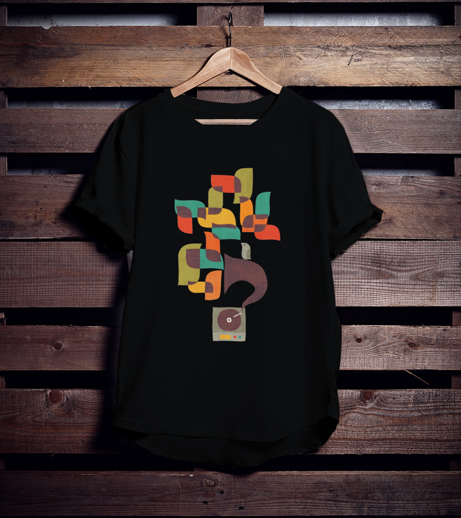 Retro Jazz Record Player With Colorful Musical Notes T-Shirt